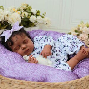 🆕20-Inch African American Sleeping Newborn Dolls with Vinyl Body & Curly Hair